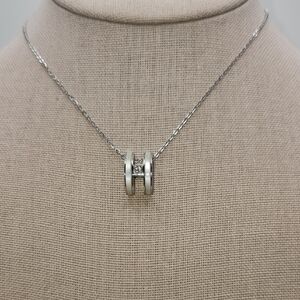 Silver Toned Stainless Steel, Pearlescent White H Pendant and Chain